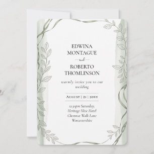 Erbschaft Salbei Grün Botanische Hochzeit Einladung
