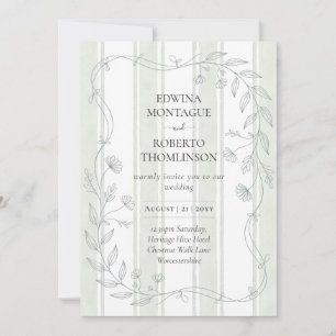 Erbseiden-Sage-Streifen Botanische Elegante Hochze Einladung