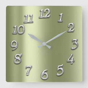 Erbsen Grüne Metallische arabische Zahlen Silbergr Quadratische Wanduhr