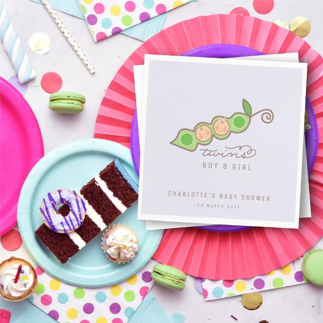 Erbsen in einem Pod Boy Girl Twins Baby ShowParty Serviette (Peas in a Pod Boy Girl Twins Lavender Light Purple Baby Shower Party Paper Napkins @ fatfatin)