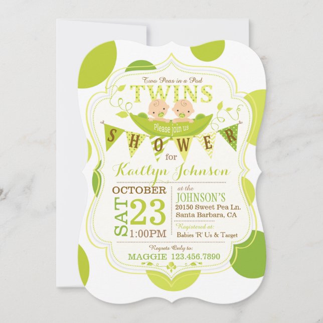Erbsen in einem Pod Twins Baby Dusche Einladung (Vorderseite)