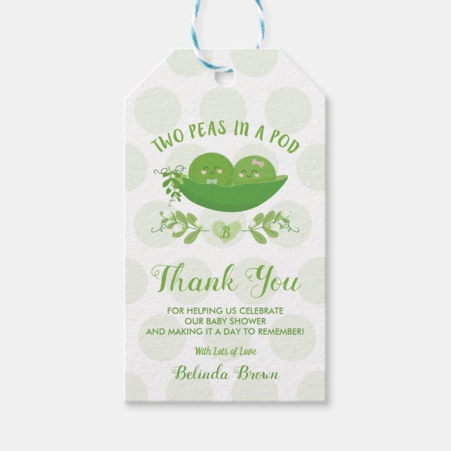 Erbsen in einem Pod Vielen Dank Baby Dusche Gesche Geschenkanhänger (Vorderseite)