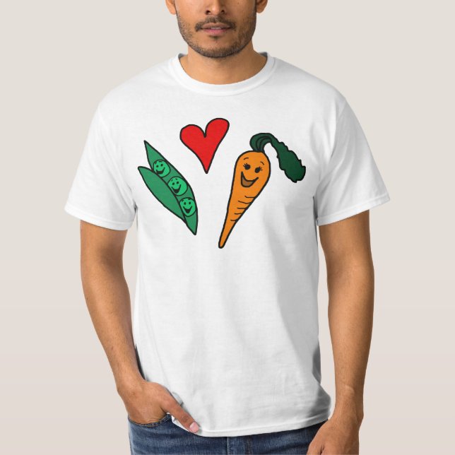 Erbsen-Liebe-Karotten, niedlicher grüner und T-Shirt (Vorderseite)