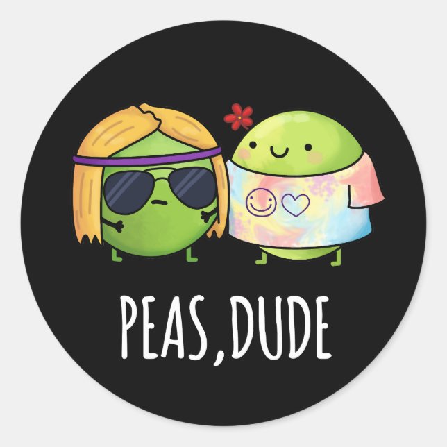 Erbsen Typ Funny Hippie Pea Pun Dark BG Runder Aufkleber (Vorderseite)
