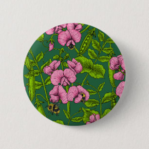 Erbsen und Hummeln, grün und rosa Button