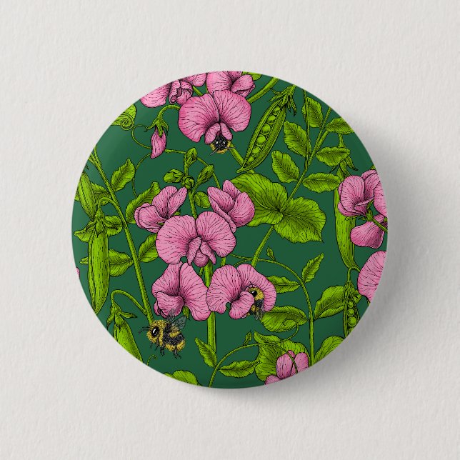 Erbsen und Hummeln, grün und rosa Button (Vorderseite)
