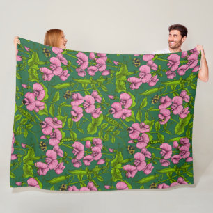 Erbsen und Hummeln, grün und rosa Fleecedecke