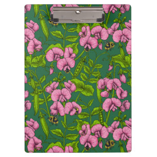 Erbsen und Hummeln, grün und rosa Klemmbrett