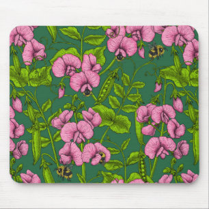 Erbsen und Hummeln, grün und rosa Mousepad