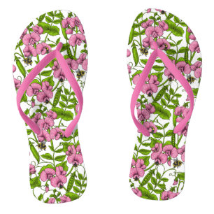 Erbsen und Hummeln, süß, rosa, grün und weiß Flip Flops
