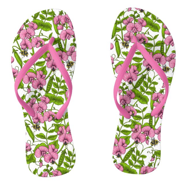 Erbsen und Hummeln, süß, rosa, grün und weiß Flip Flops (Fußbett)