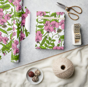 Erbsen und Hummeln, süß, rosa, grün und weiß Geschenkpapier