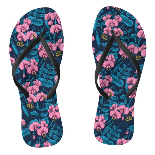 Erbsen und Hummeln, süß, rosa und blau Flip Flops (Fußbett)