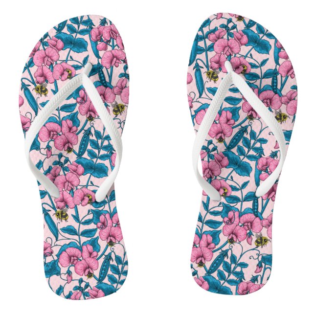 Erbsen und Hummeln, süß, rosa und blau Flip Flops (Fußbett)