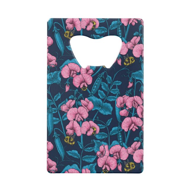 Erbsen und Hummeln, süß, rosa und blau Geldbeutel Flaschenöffner (Vorderseite)