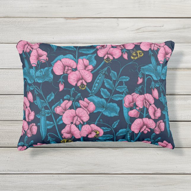 Erbsen und Hummeln, süß, rosa und blau Kissen Für Draußen (Vorderseite)