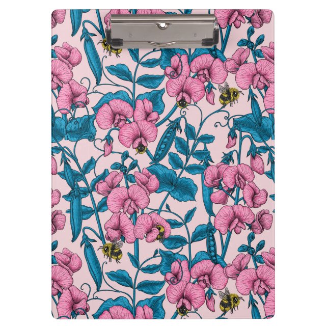 Erbsen und Hummeln, süß, rosa und blau Klemmbrett (Vorderseite)