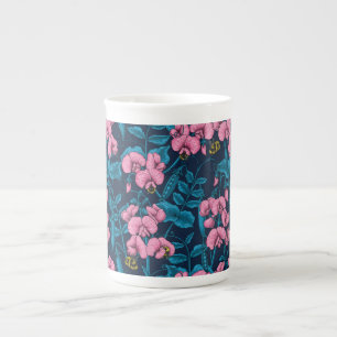 Erbsen und Hummeln, süß, rosa und blau Prozellantasse