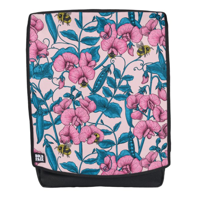 Erbsen und Hummeln, süß, rosa und blau Rucksack (Vorderseite)