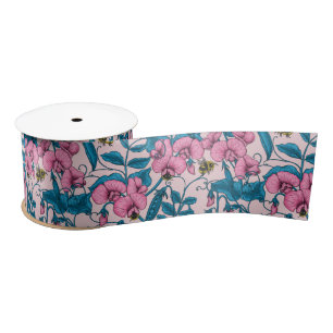 Erbsen und Hummeln, süß, rosa und blau Satinband