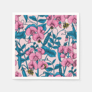 Erbsen und Hummeln, süß, rosa und blau Serviette