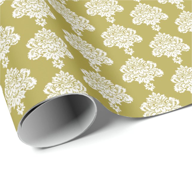 Erbsentrün | Weißes Damaskop-Papier Geschenkpapier (Rolleneckpunkt)