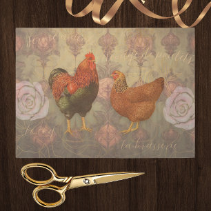 Erbsthahn und Huhn französischer Damast Seidenpapier