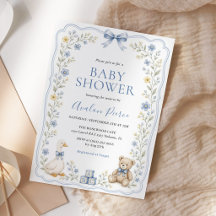 Erbstück Blaue Blumige Gänse-Teddybär-Baby-Party