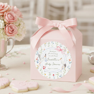 Erbstück Rosenband und Storch Baby Shower Dankesch Runder Aufkleber