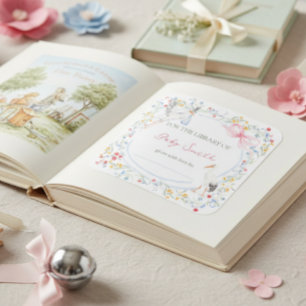 Erbstück Rosenbogen und Storch Baby Shower Buchpla Quadratischer Aufkleber