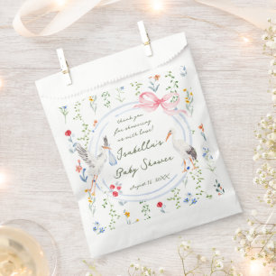 Erbstück Rosenbogen und Storch Baby Shower  Geschenktütchen