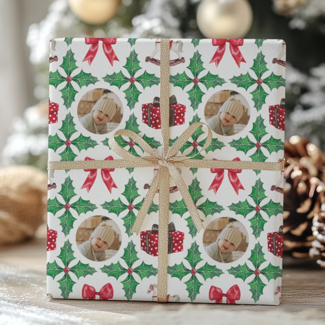Erbstück-Stechpalmen-Patchwork-Foto-Weihnachten Geschenkpapier (Von Creator hochgeladen)