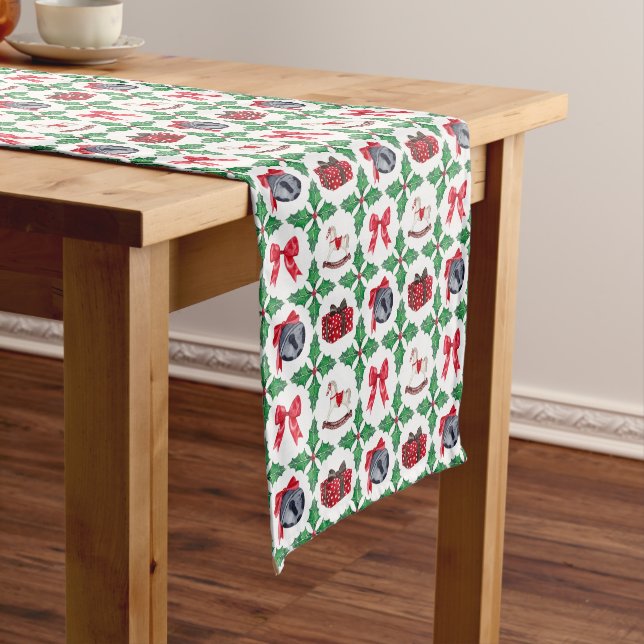 Erbstück-Stechpalmen-Patchwork-Weihnachtsfest Kurzer Tischläufer (Beispiel)