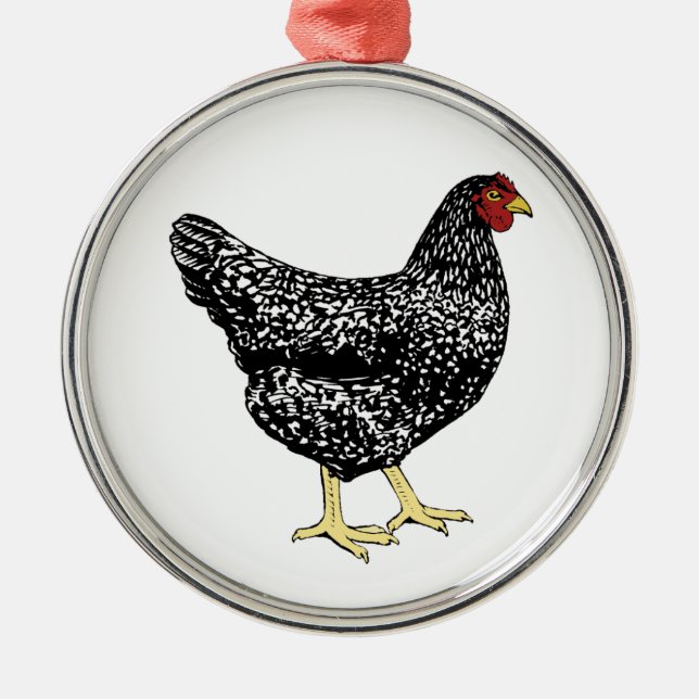 Erbzucht-Legehenne - abgehaltenes Plymouth Rock Ornament Aus Metall (Vorne)