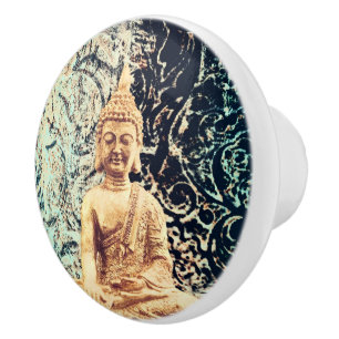 Erd-Sitzender Buddha Eleganter Zen-Erleuchtung Keramikknauf