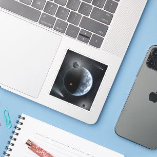 Erdähnlicher Planet mit Ozeanen, die seine Oberflä Aufkleber