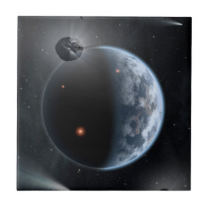 Erdähnlicher Planet mit Ozeanen, die seine Oberflä Fliese