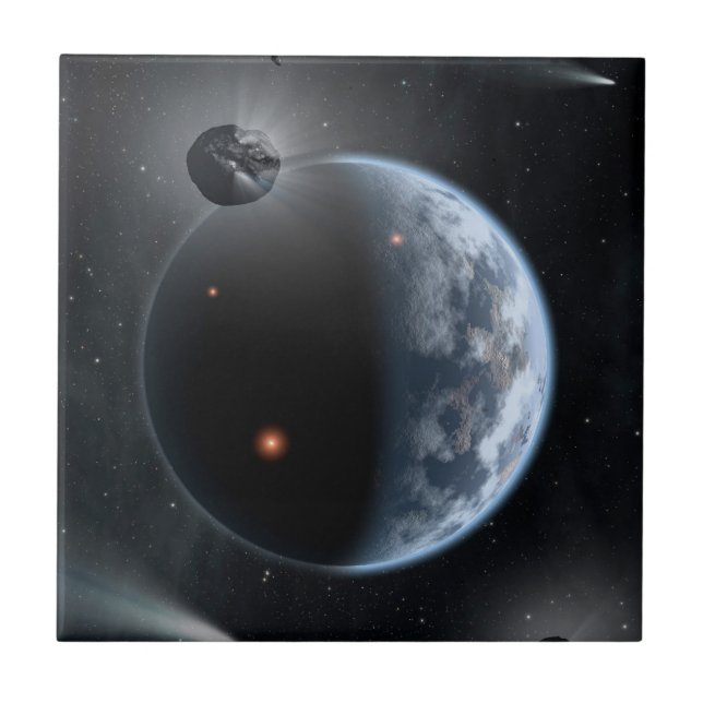 Erdähnlicher Planet mit Ozeanen, die seine Oberflä Fliese (Vorderseite)