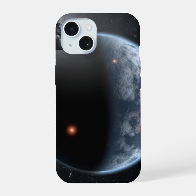 Erdähnlicher Planet mit Ozeanen, die seine Oberflä iPhone 15 Hülle (Rückseite)