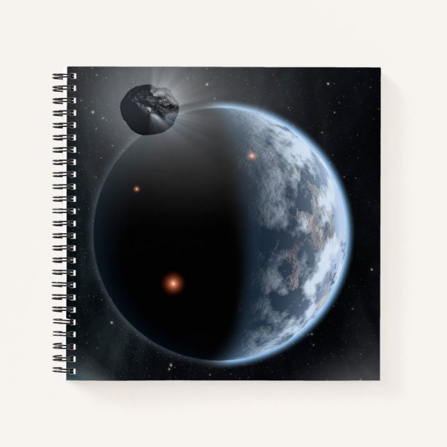 Erdähnlicher Planet mit Ozeanen, die seine Oberflä Notizbuch (Vorderseite)