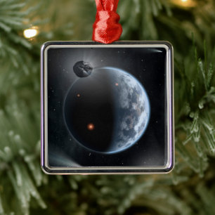 Erdähnlicher Planet mit Ozeanen, die seine Oberflä Ornament Aus Metall