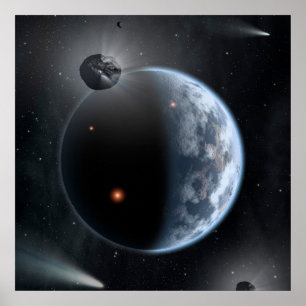 Erdähnlicher Planet mit Ozeanen, die seine Oberflä Poster