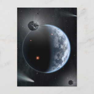 Erdähnlicher Planet mit Ozeanen, die seine Oberflä Postkarte