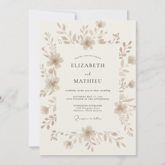 Erdbare Wildblumen-Hochzeit Einladung (Vorderseite)