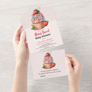 Erdbeer-Baby-Party Berry Sweet  All In One Einladung