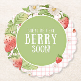 Erdbeer-Baby-Shower "Sie wird bald hier sein" Untersetzer