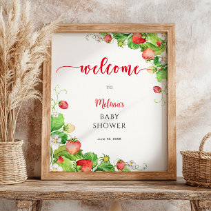 Erdbeer-Baby-Shower-Willkommen Poster