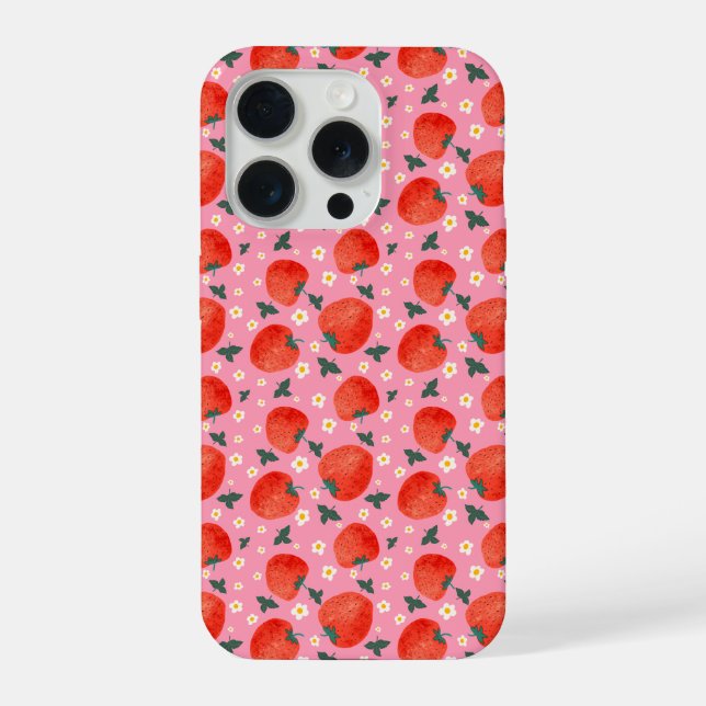 Erdbeer-Blütenmuster iPhone Hülle (Rückseite)