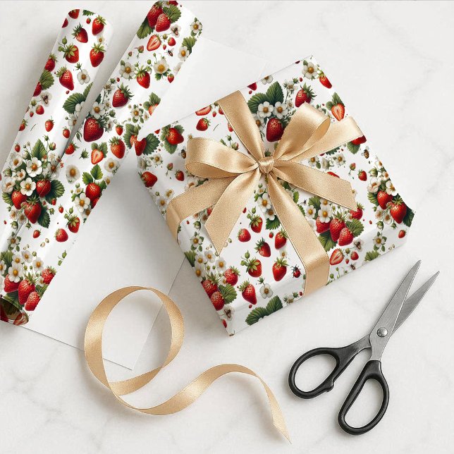 Erdbeer-Botanik-Geschenkverpackungspapier Geschenkpapier (Strawberry Botanical Gift Wrapping Paper)