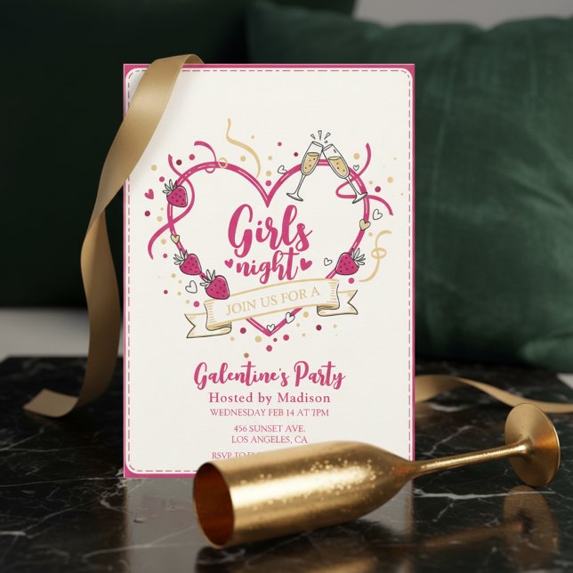 Erdbeer Champagner Galentines Day Einladung (Von Creator hochgeladen)